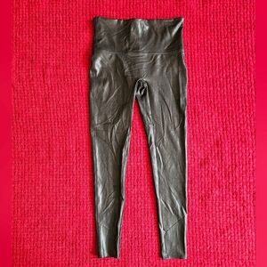 Spanx Faux Leather Pants Women's Metallic Black High Rise Stretch Sz L